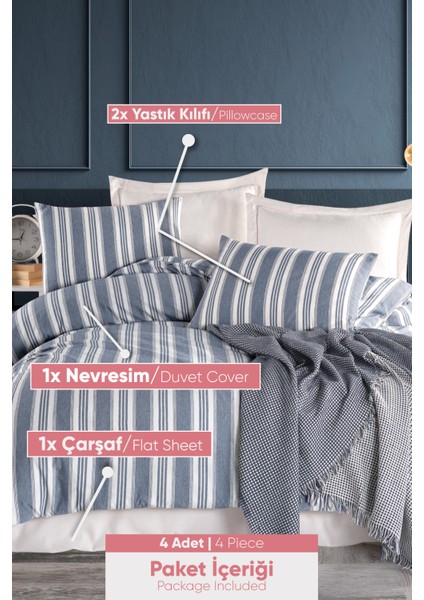 Sport Çizgili Nevresim Takımı Çift Kişilik Soft Line Lacivert