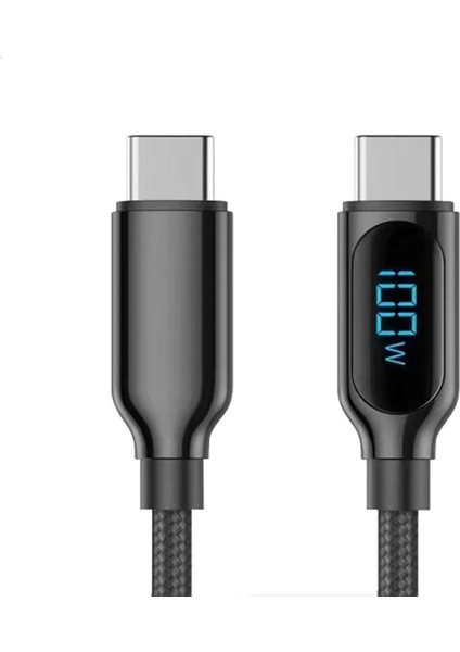 Dijital Göstergeli Type-C To Type-C Şarj Kablosu 100 W Süper Hızlı Destekli Örgülü Üst Kalite