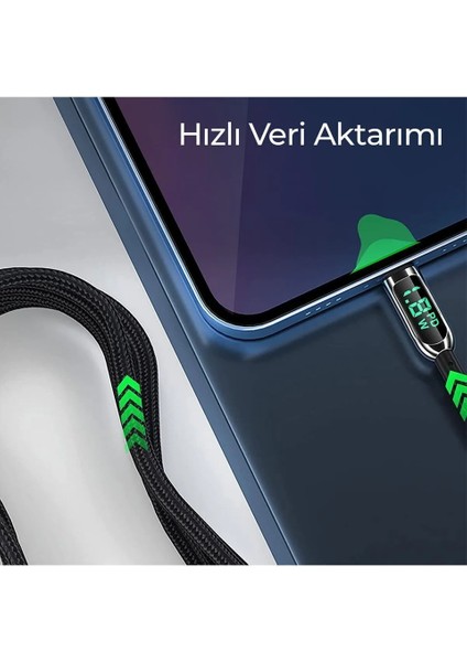 Dijital Göstergeli Type-C To Type-C Şarj Kablosu 100 W Süper Hızlı Destekli Örgülü Üst Kalite