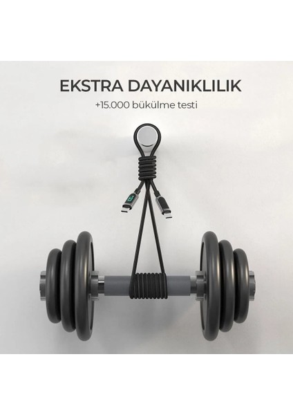 Dijital Göstergeli Type-C To Type-C Şarj Kablosu 100 W Süper Hızlı Destekli Örgülü Üst Kalite