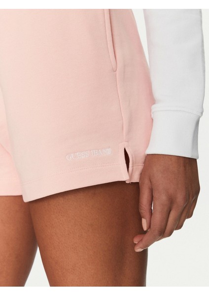 Guess Kadın Pembe Nakışlı Jean Şort
