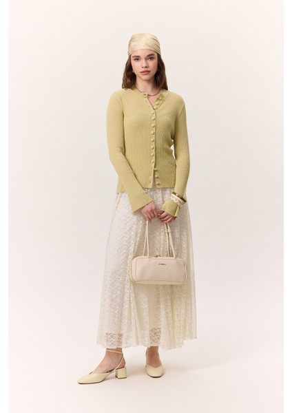 Dantel Piliseli Etek Ekru