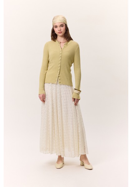 Dantel Piliseli Etek Ekru modelleri