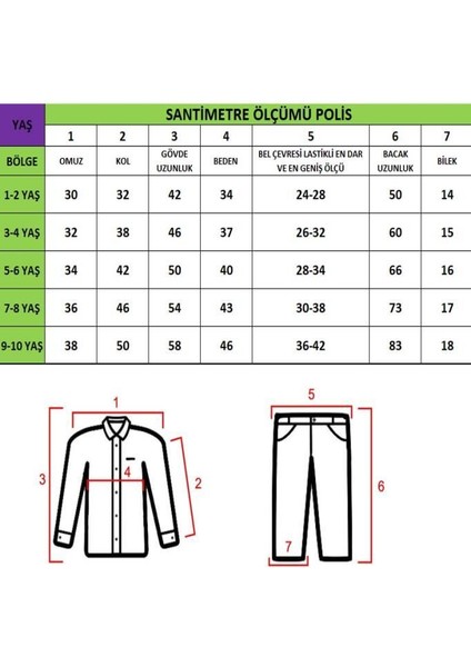 Kız&erkek Çocuk Polis Kıyafeti (Şapka, Gömlek, Pantolon Takımı) Yeni Model