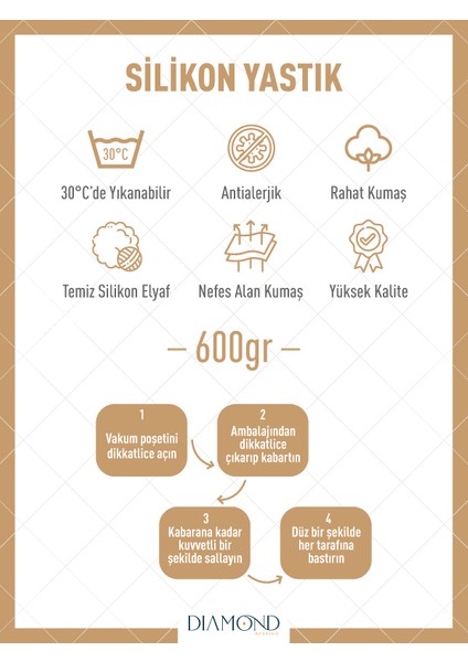 Silikon Yastık 600 gr Mikrofiber Kumaş Silikon Elyaf Dolgulu Ev Otel Serisi Konforlu Çeyiz Yastığı fiyatları