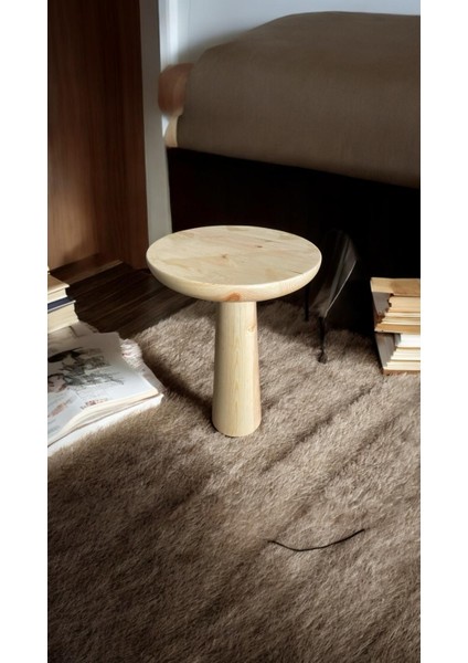 Wood Wooden Ahşap Tekli Mantar Yan Sehpa Modern Naturel Renk Fiskos