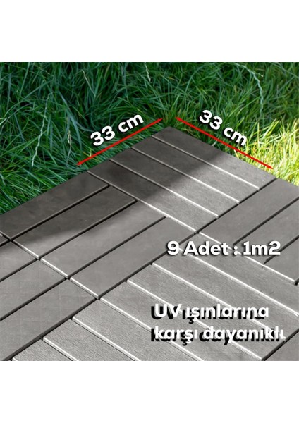 Plastik Parke Desenli Yer Zemin Döşemesi Teras ve Bahçe Parkesi 9 Adet- 1 M2 Gri indirimleri