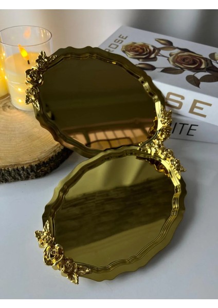 20*25 cm Parlak Gold Oval Kulplu 6 Adet Servis ve Sunum Tepsisi