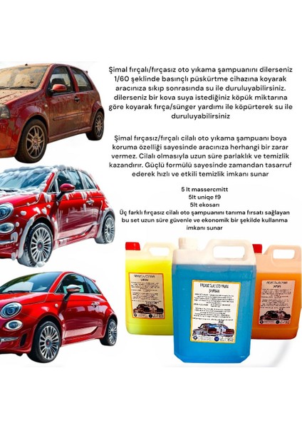 3'lü Set Fırçasız Cilalı Oto Yıkama Şampuanı