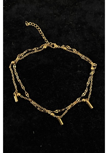 Altın Renk Çubuk Boru Model Singapur ve Top Zincir Çelik Halhal - 3233 fiyatları