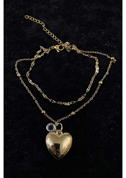 Altın Renk Kalp Zirkon Model Singapur ve Top Zincir Çelik Halhal - 3249 fırsatları