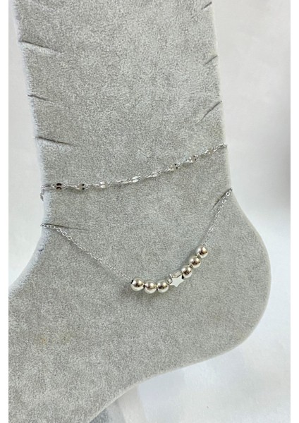 Gümüş Renk Küre Yıldız Model Singapur ve Sf Zincir Çelik Halhal - 3258