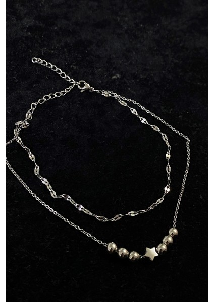 Gümüş Renk Küre Yıldız Model Singapur ve Sf Zincir Çelik Halhal - 3258 fiyatları