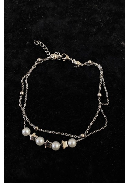 Gümüş Renk Inci Yıldız Model Top ve Sf Zincir Çelik Halhal - 3276 modelleri