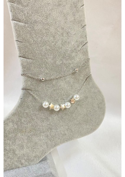 Gümüş Renk Inci Yıldız Model Top ve Sf Zincir Çelik Halhal - 3276 fırsatları