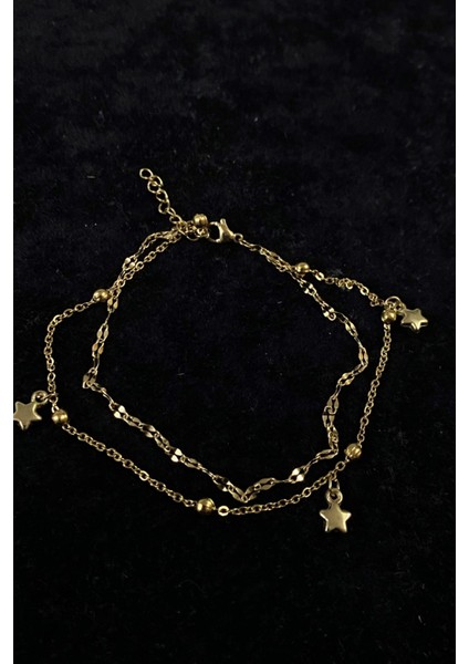 Altın Renk Yıldız Model Singapur ve Top Zincir Çelik Halhal - 3250 fiyatları