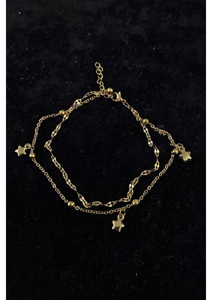 Altın Renk Yıldız Model Singapur ve Top Zincir Çelik Halhal - 3250 modelleri