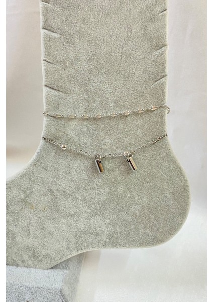 Gümüş Renk Boru Model Singapur ve Top Zincir Çelik Halhal - 3265 fiyatları