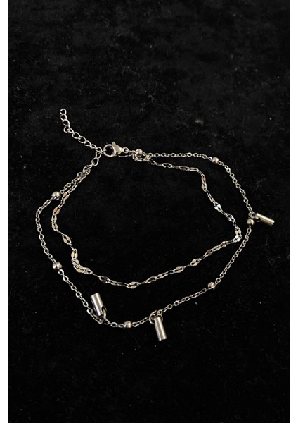 Gümüş Renk Boru Model Singapur ve Top Zincir Çelik Halhal - 3265 modelleri