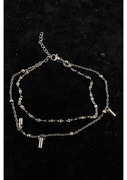 Gümüş Renk Boru Model Singapur ve Top Zincir Çelik Halhal - 3265 fırsatları