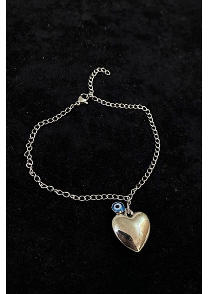 Gümüş Renk Kalp Nazar Uzatma Zincir Çelik Halhal - 3225 fırsatları