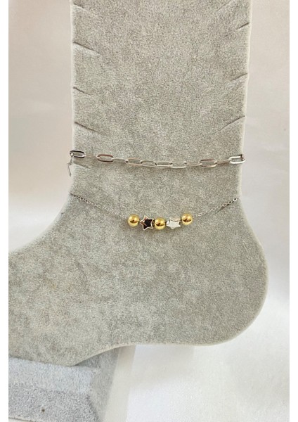 Gümüş Renk Küre Yıldız Model Esme ve Sf Zincir Çelik Halhal - 3281 fiyatları