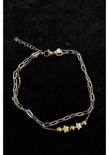 Gümüş Renk Küre Yıldız Model Esme ve Sf Zincir Çelik Halhal - 3281 modelleri