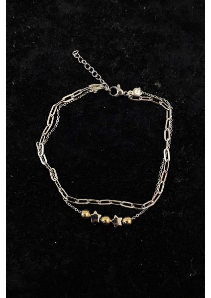 Gümüş Renk Küre Yıldız Model Esme ve Sf Zincir Çelik Halhal - 3281 fırsatları