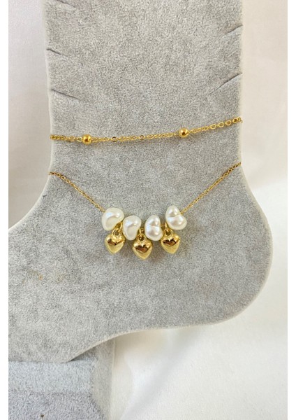 Altın Renk Kalp Barok Model Top ve Sf Zincir Çelik Halhal - 3228 fiyatları