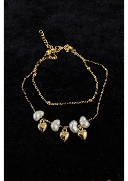 Altın Renk Kalp Barok Model Top ve Sf Zincir Çelik Halhal - 3228 fırsatları