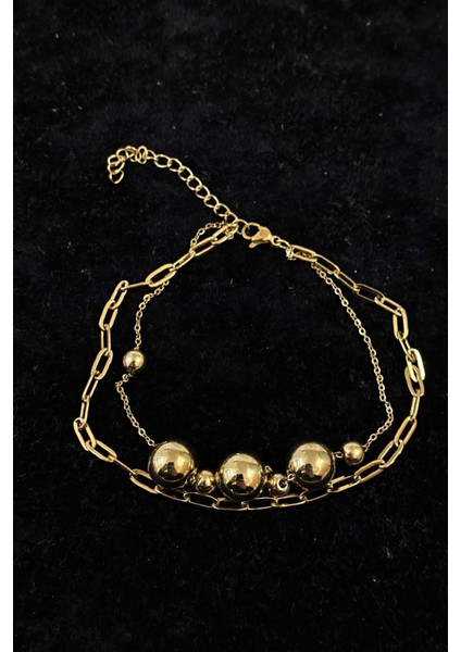 Altın Renk Küre Model Ezme ve Sf Zincir Çelik Halhal - 3236 fırsatları