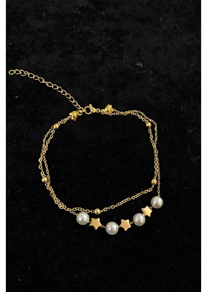 Altın Renk Inci Yıldız Model Top ve Sf Zincir Çelik Halhal - 3271 modelleri