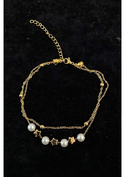 Altın Renk Inci Yıldız Model Top ve Sf Zincir Çelik Halhal - 3271 fırsatları