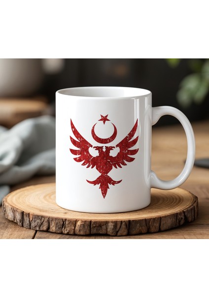 Kırmızı Türk Tasarımlı Beyaz Seramik Baskılı Kupa Bardak 330 ml
