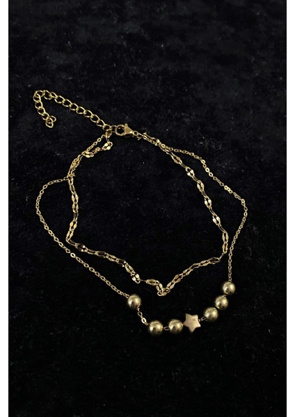 Altın Renk Küre Yıldız Model Singapur ve Sf Zincir Çelik Halhal - 3248 fiyatları