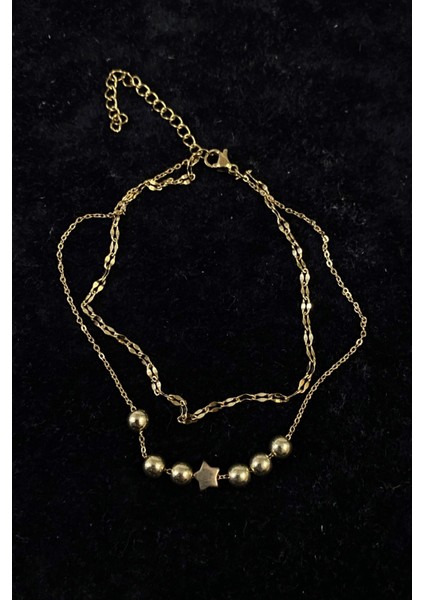 Altın Renk Küre Yıldız Model Singapur ve Sf Zincir Çelik Halhal - 3248 modelleri