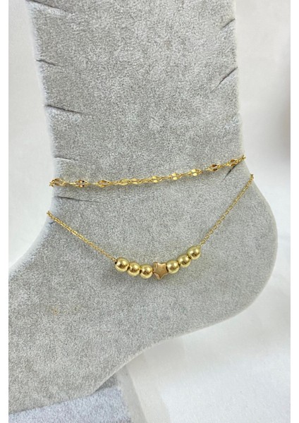 Altın Renk Küre Yıldız Model Singapur ve Sf Zincir Çelik Halhal - 3248 fırsatları