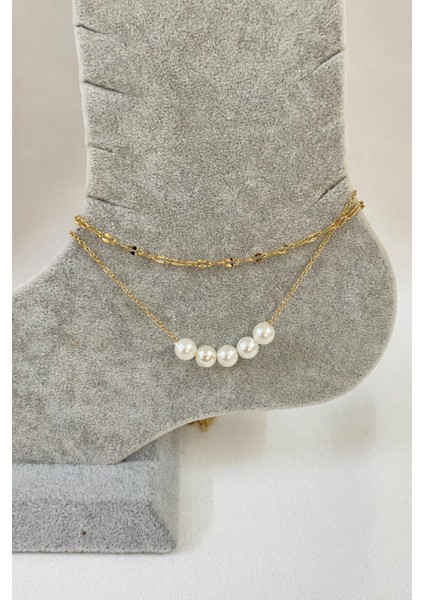 Altın Renk Beş Incili Model Singapur ve Sf Zincir Çelik Halhal - 3226 fiyatları