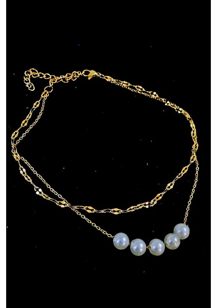 Altın Renk Beş Incili Model Singapur ve Sf Zincir Çelik Halhal - 3226 modelleri