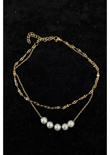 Altın Renk Beş Incili Model Singapur ve Sf Zincir Çelik Halhal - 3226 fırsatları