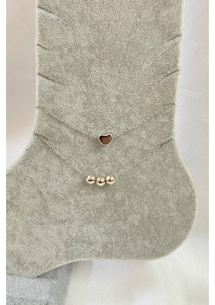 Gümüş Renk Top Kalp Model Sf ve Sf Zincir Çelik Halhal - 3284 fiyatları