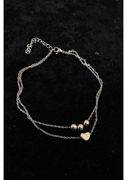 Gümüş Renk Top Kalp Model Sf ve Sf Zincir Çelik Halhal - 3284 modelleri