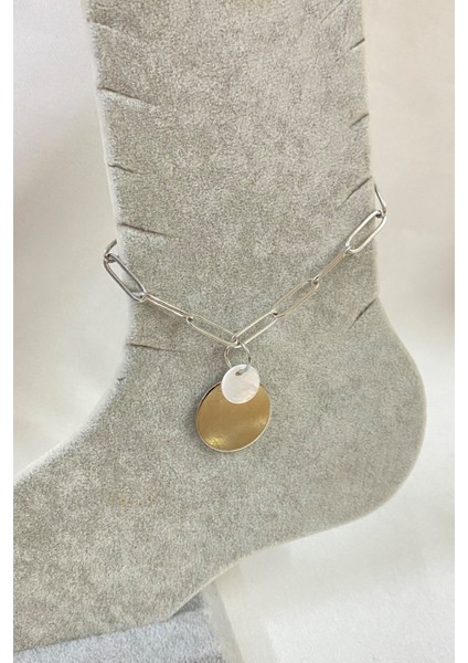 Gümüş Renk Iki Pullu Model Ataç Zincir Çelik Halhal - 3244