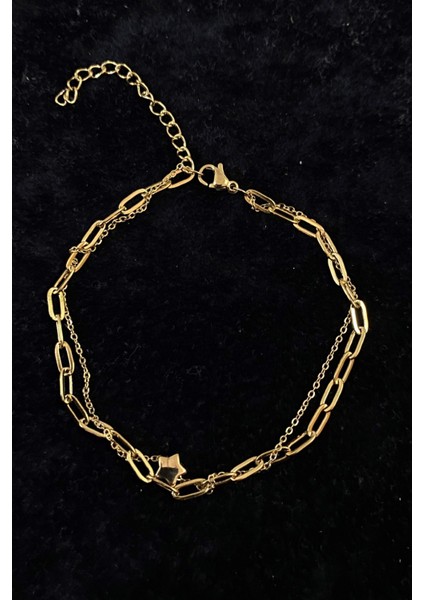 Altın Renk Yıldız Model Esme ve Sf Zincir Çelik Halhal - 3279 modelleri