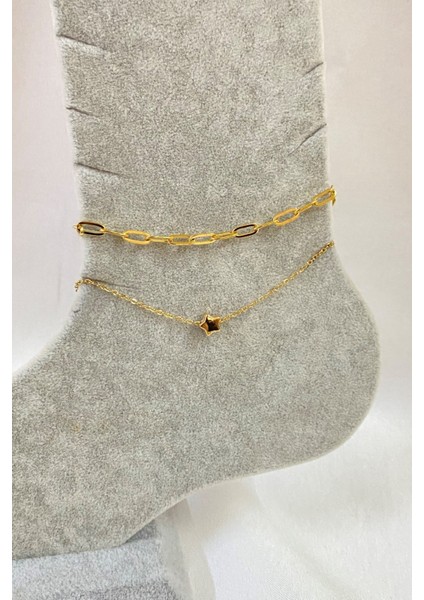 Altın Renk Yıldız Model Esme ve Sf Zincir Çelik Halhal - 3279 fırsatları