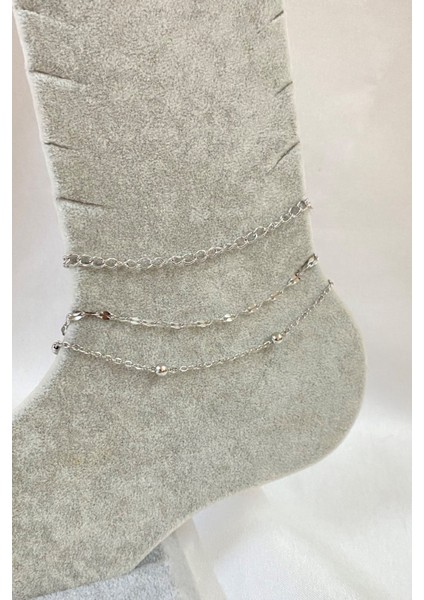 Gümüş Renk Uzatma Singapur Top Zincir Çelik Halhal - 3275