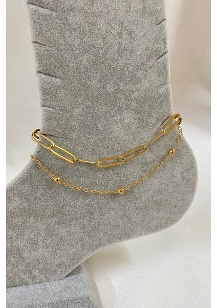 Altın Renk Ataç ve Top Zincir Çelik Halhal - 3240