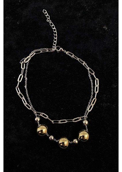 Gümüş Renk Küre Model Ezme ve Top Zincir Çelik Halhal - 3283 fırsatları