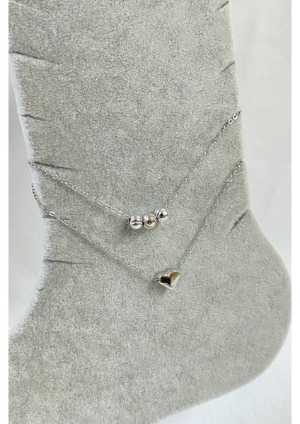 Gümüş Renk Dorika Kalp Model Sf Zincir Çelik Halhal - 3263