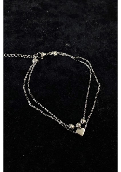 Gümüş Renk Dorika Kalp Model Sf Zincir Çelik Halhal - 3263 modelleri